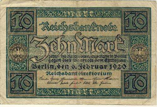 Germany - 10 Mark, 1920 , Ten Mark Note , p67 ,