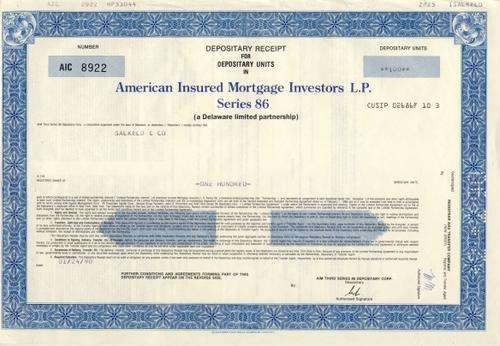 AIM Stock Certificate , 100 Shares , 1987