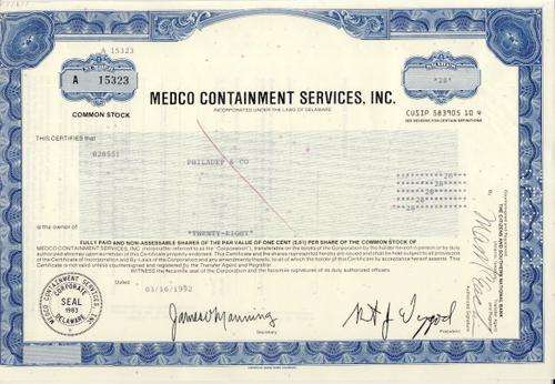 Medco Stock Certificate , 28 Shares , 1992