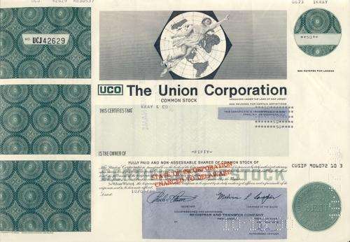 The Union Copr. Stock Certificate , 50 Shares , 1989