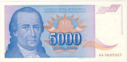 Yugoslavia - 5000 Dinara , 1994 , Crisp UNC, p141