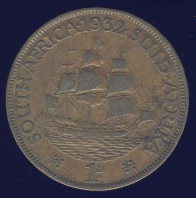 1932 Penny coin, 1d , South Africa, George V , No reserve