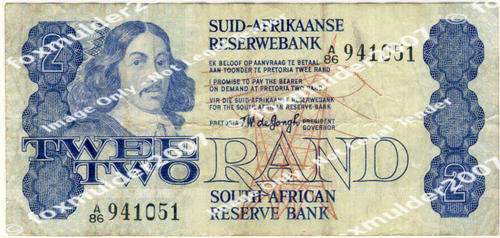 R2 , T. W de Jongh, 4th series, Two Rand note, 1978, no reserve
