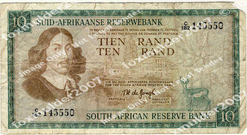 R10 , T.W de Jongh , 1st series, Ten Rand note, 1967 , no reserve