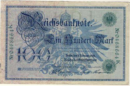 Germany - 100 Mark, 1908, One Hundred Mark, Green Variant , p34