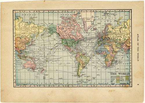 1910 Map of  the Wor, Good condition, Original Hammond Map