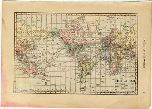 1911 Map of  the World, Very Good condition, Original Hammond Map