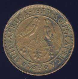1953 Farthing coin, 1/4d , South Africa, Elizabeth II , No reserve