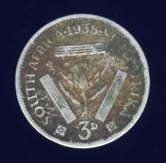 1938 Tickey coin, 3d , South Africa, Silver, George VI , No reserve