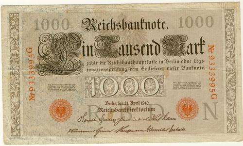 Germany - 1000 Mark, 1910, One Thousand Mark, Red Variant , p44