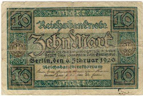 Germany - 10 Mark, 1920 , Ten Mark Note , p67