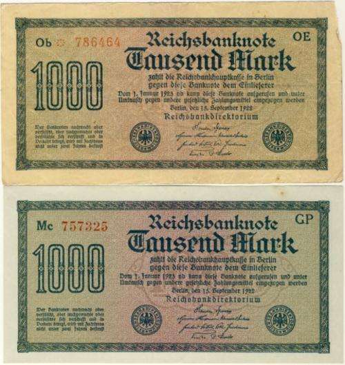 Germany - 1000 Mark, 1922, One Thousand Mark, Both Variants, White + Green