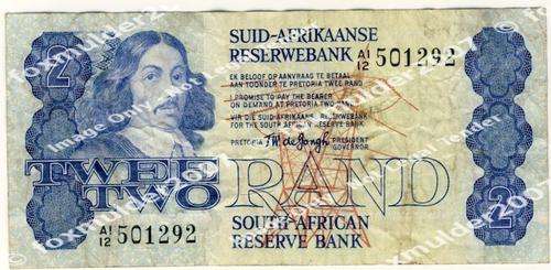R2 , T. W de Jongh, 4th series, Two Rand note, 1978, no reserve