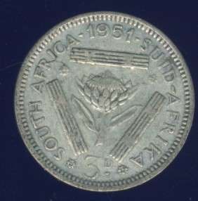 1951 Tickey coin, 3d , South Africa, Silver, George VI , No reserve