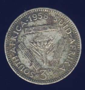 1958 Tickey coin, 3d , South Africa, Silver, Elizabeth II , No reserve