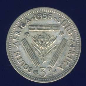 1956 Tickey coin, 3d , South Africa, Silver, Elizabeth II , No reserve