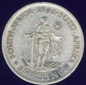 1941 Shilling coin, 1/-, South Africa, Silver, George VI , No reserve