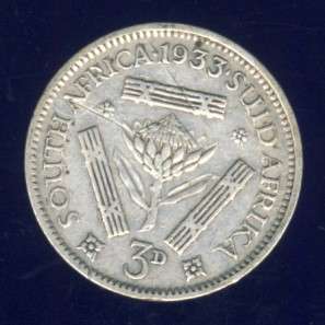1933 Tickey coin, 3d , South Africa, Silver, George V , No reserve