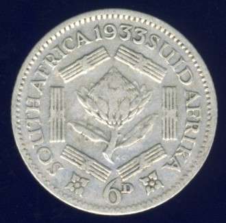 1933 Sixpence coin, 6d, South Africa, Silver, George V , No reserve