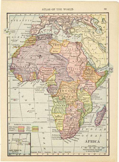1908 Map of Africa, Excellent condition, Original Hammonds Map