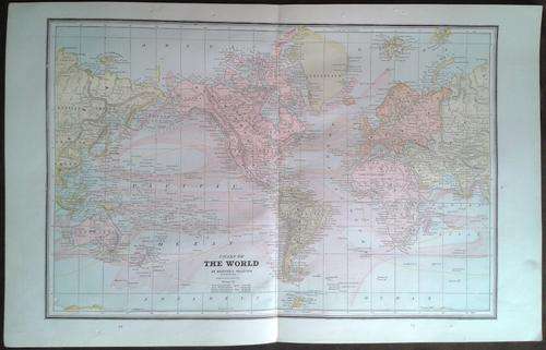 1893 Map of The World, Excellent condition, Original Cram Map