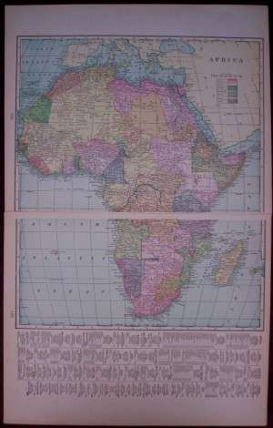 1895 Map of Africa, Excellent condition, Original Cram's Two Page Map, Colonial Division