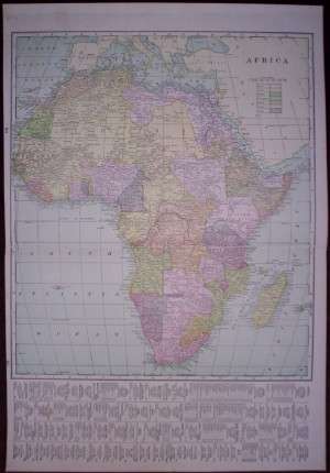 1899 Map of  Africa, Very Good condition, Colonial Division, Original George Cram Map, Large