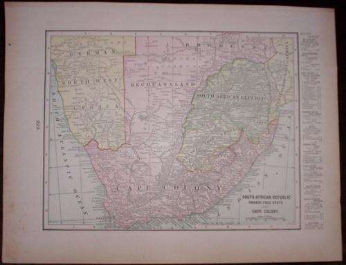 1894 Map of  South Africa, Good condition, Original Gaskell's Map