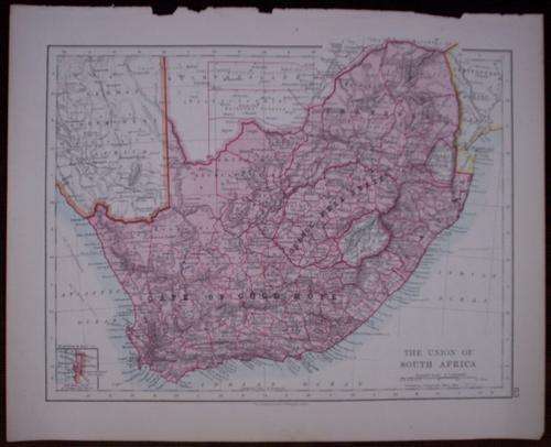 1914 Map of  South Africa, Excellent condition, Original Johnstone Map