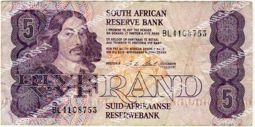 R5 , C.L. Stals, 1st series, Five Rand note, 1990, no reserve