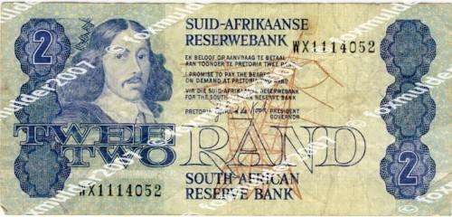 R2 , G. P. C. de Kock, 3rd series, Two Rand note, 1989, WX Replacement Note, no reserve