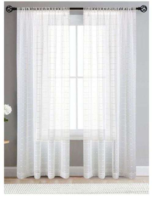 White voile curtains with silver stripe - hook or rod 5mx2.3m - bargain! bargain! bargain!