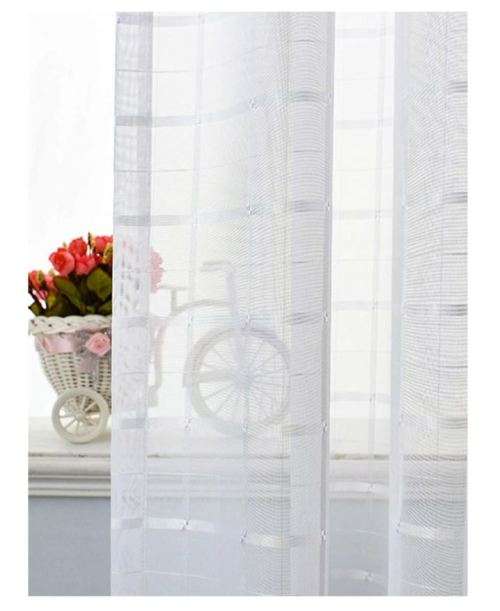 White voile curtains with silver stripe - hook or rod 5mx2.3m - bargain! bargain! bargain!
