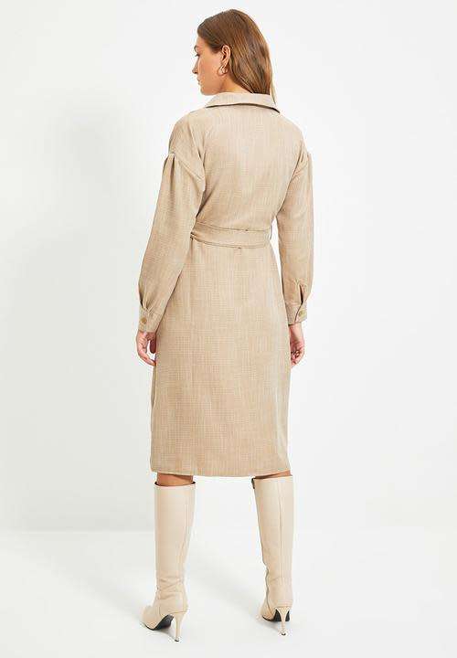 Belted double breasted collar dress - camel EU38/UK10