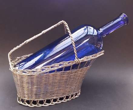 Silver Plated Woven  Bottle Carrier Basket (wine bottle not included)