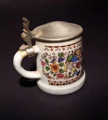 Miniature German Beer Mug with Pewter Lid - Unusual and Highly Collectible