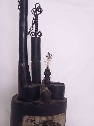 Antique oriental Opium Pipe -  bone inlay design - Truly incredible !!