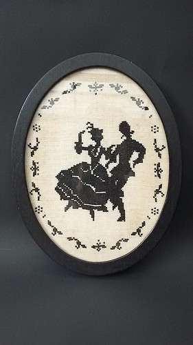 Beautiful Vintage Cameo Cross Stitch in Oval Black Frame (A)