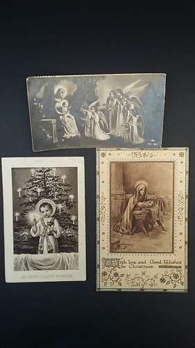 Antique religious pictures and Christmas Card found in a bible printed in 1921