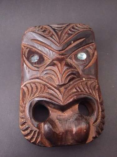 Beautiful Wooden Mask from New Zealand with Paua Shell Eyes