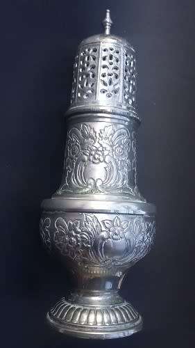 Amazing antique plated sugar shaker in great age related condition with exquisite detail