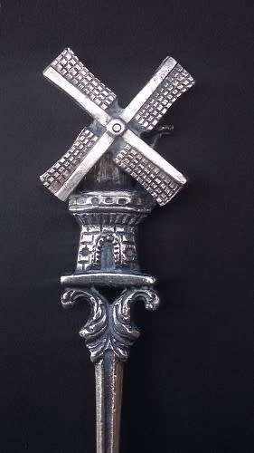 Beautiful Dutch Silver Pickle / Olive Fork with moving Windmill.  Perfect condition and marked