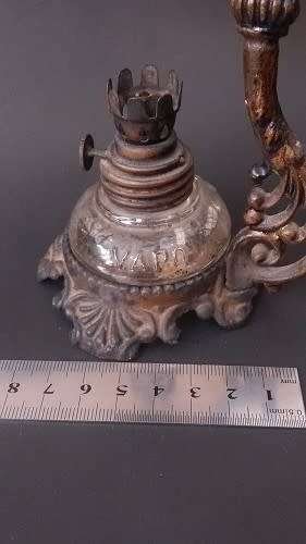 Small cast iron oil burner with glass bottle - no cracks