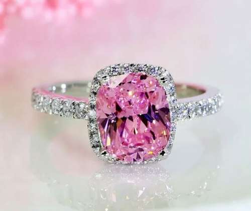 Free Shipping. 2 Carat Cushion cut Vivid Pink Cr. Diamond 925 Silver Halo Ring. Size 7/O