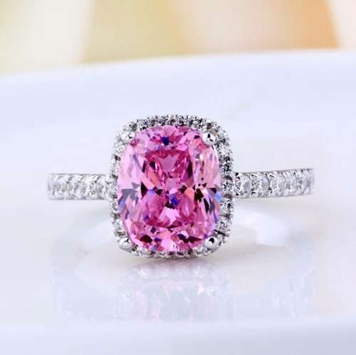 Free Shipping. 2 Carat Cushion cut Vivid Pink Cr. Diamond 925 Silver Halo Ring. Size 7/O