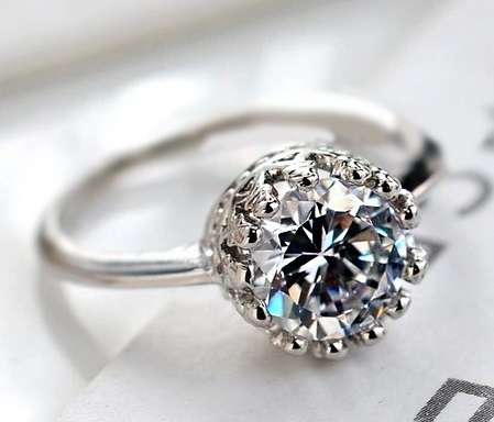 1.28 carat Round Cut Cr. Diamond Solitaire Ring. Rhodium Plated. Size 8