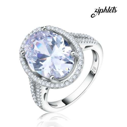 Magnificent 6 CARAT Oval cut Split Shank Simulated Diamond Halo Ring. Size 6