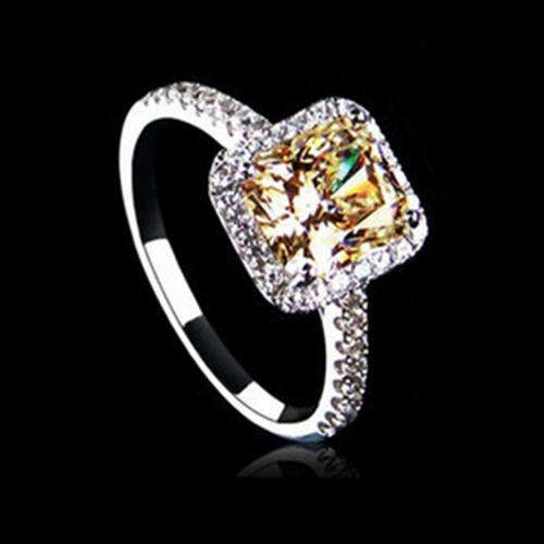 2 Carat Cushion cut Canary Yellow Cr. Diamond 925 Silver Halo Ring. Size 7/O