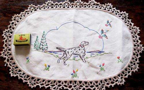 Hand Embroidered tray cloth from the 50's Irish Setter