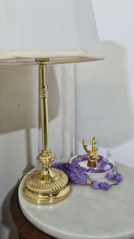 Victorian Brass Table Lamp with Shade